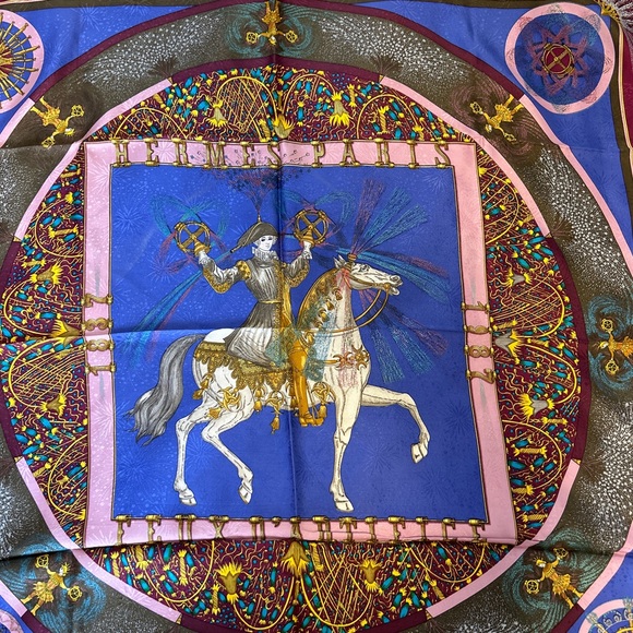 HERMES Authentic Scarf Carres 90 LANNES FEUX D'ARTIFICE Napoleon, 1987 - Picture 3 of 6